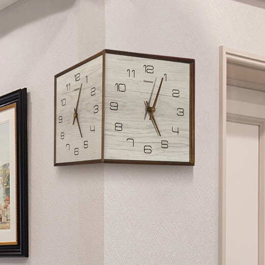 
Double-sided wall clock living room corner clock home modern simple and atmospheric solid wood clock decoration two-sided hanging watch 9195 wood pure white perpetual calendar model (movement) 12 inches