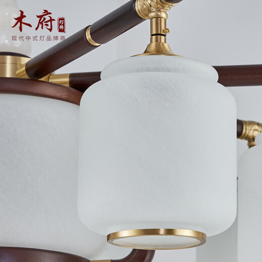 Mufu moderne simple nouveau chandelier de style chandelier lampe de salon hall lampe principale villa grand lustre tout cuivre en bois massif lampe chinoise de style rectangulaire de lustre de six têtes 1050 hauteur 360 mm