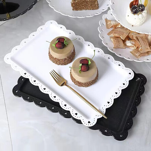 Haofanjie dessert table display stand tea break table cake multi-layer shelf candy snack pastry tray afternoon tea cold meal tray 2 pack white square dessert display tray
