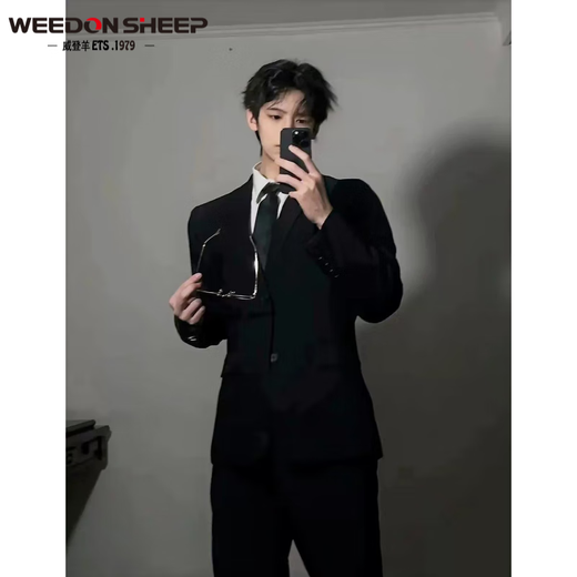 Vuitton sheep black casual suit jacket for men in spring and autumn British style elegant men's high-end handsome shoulder pad suit set jacket + white shirt + trousers three-piece set L