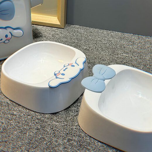 Cat bowl plastic double bowl dog bowl cat food bowl cat food bowl drinking water pet dog bowl dog food bowl dog food bucket dog white jade cinnamon dog bow double bowl + same style food storage bucket