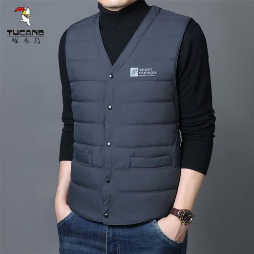 Woodpecker (TUCANO) middle-aged and elderly down cotton vest men's autumn and winter short style inner wear close-fitting waistcoat dad wear warm vest navy blue 3XL suitable for 140-155Jin Jin equals 0.5 kg