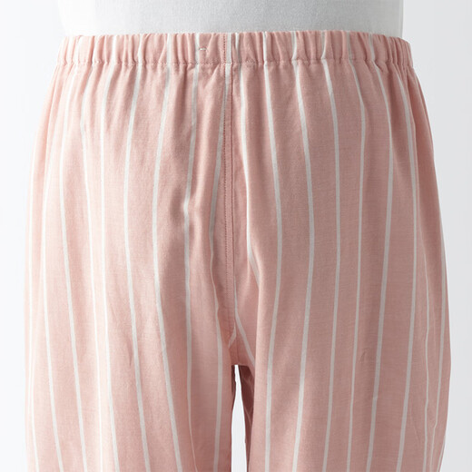 MUJI men's style, no side seams, double layer yarn, pajamas, men's home clothes, spring and autumn, FB0YDC4S, light orange stripes, M (top 170/92A, bottom 170/80A)