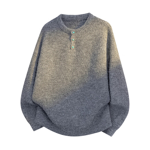 Geslandi American Henry collar sweater for men 2025 autumn and winter new trendy brand high-end lazy style inner sweater gray XL