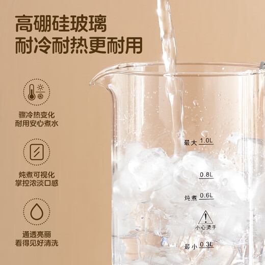 Chigo Health Pot Tea Maker Multifunctional Electric Kettle Office Household Glass Black Flower Tea Frying Chinese Medicinal Pot Constant Temperature Mini Small Health Kettle Filter Type 304 Stainless Steel-Smart Insulation 1L