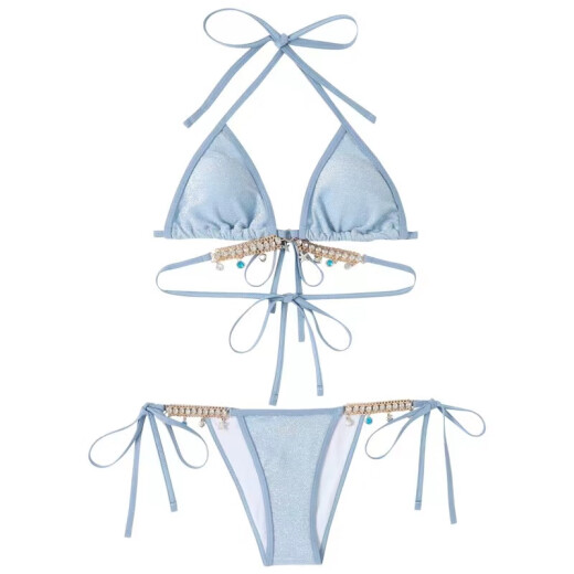 Taoshangshan swimsuit female sexy bikini two-piece European and American ins bandage triangle retro fish chain hot spring resort swimming 0993 light blue S size [recommended 80-90Jin [Jin equals 0.5 kg]]