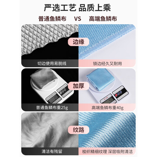 Jingyouyu special fish scale rag for cleaning glass, no trace, no water stains artifact, thickened cleaning cloth for household windows and mirrors to absorb water, thickened lanyard style/three colors/5 pieces (30*40cm)