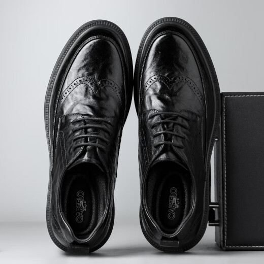 CARTELO Brock men's leather shoes cowhide men's shoes heightened thick sole formal shoes leather shoes men 9859 black heightened 43