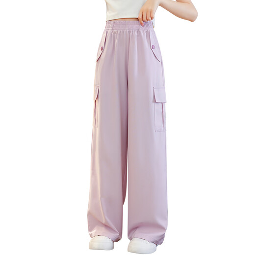 Pitt Pitt girls wide-leg pants summer ice silk work pants 2025 new children's pants summer thin girls summer trousers 15029 pink + 9889 white [set] 150 cm