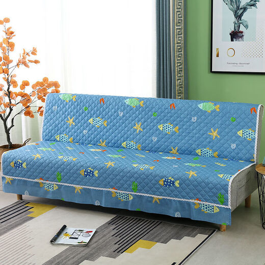 Xuxian full-cover sofa cushion foldable sofa bed cover four-season universal non-slip sofa cover simple dual-purpose without armrests small fish green 1.8 meters long and 1.5 meters wide