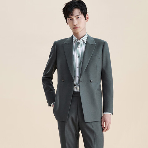 Angel Bird Suit Men's First Suit in Life Men's Fashionable Business Formal Micro Suede Suit and Trouser Suit Grass Green - Double-breasted Slim Fit 50 A(180/100) /Please note waist or trousers