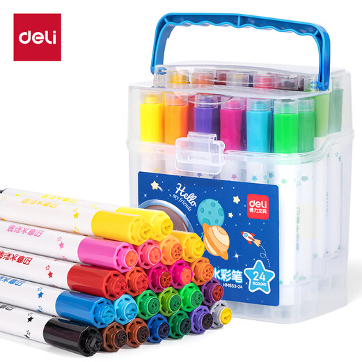 
Deli (deli) 24 color washable seal head student watercolor pen children's painting brush can carry painting graffiti girl (blue) HM653-24 Children's Day gift girl