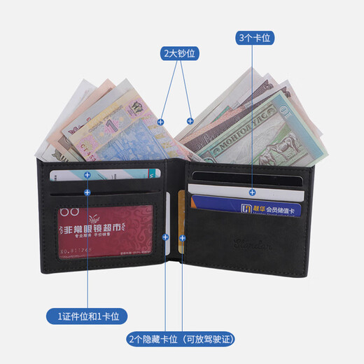 Tenggexiang Wallet Herren Kurzer Student Retro Multifunktionstasche Wallet Wallet integrierte Jugendliche Horizontale personalisierte Gelegenheitsgeschäftsbrieftasche Schwarz schwarz