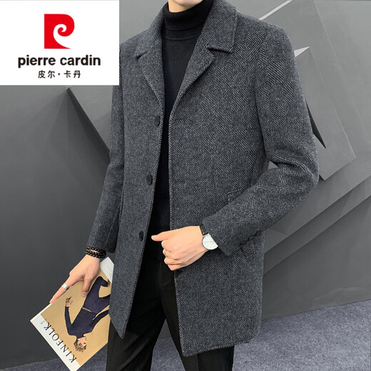Pierre Cardin Double-sided Woolen Cashmere Coat Men's Mid-Length Winter Korean Slim Thick Woolen Woolen Coat Young and Middle-aged Windbreaker Blue 9889 XL