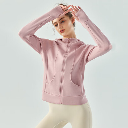 LULUUVTTOH Pilates Sports Jacket Women's Zipper Hooded Yoga Wear Long Sleeve Loose Breathable Running Fitness Repair Wear Top White L