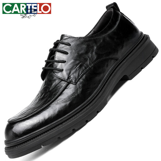
CARTELO British hand-grabbed leather shoes for men business soft cowhide men's shoes formal shoes men's leather shoes 9758 black 42
