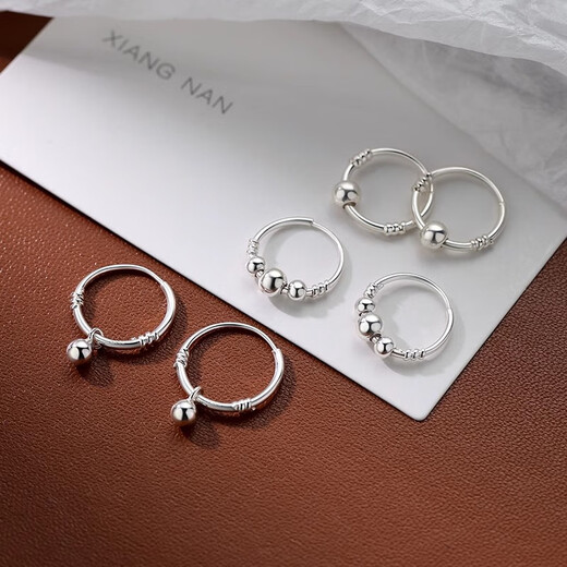 Qi Xiaomi Pure 999 Pure Silver Ear Hole Earrings Women's Earrings 2025 New Earrings for Sleeping No-Removal Ear Bone Nails Earrings 999 Silver Single Round Bead Earrings (Two Prices)