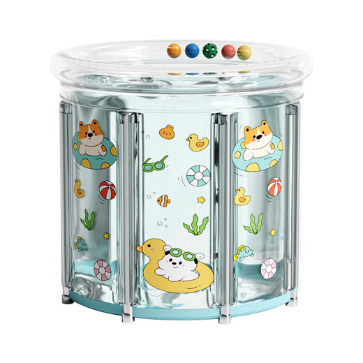 Benmai Baby Schwimmeimer für heimische Kinderbadeimer Faltbare Babybadewanne Große Badewanne Neues Leben Schwimmbad aufblasbar [Edelstahlhalterung] Transparentes Modell + Wasserspielgeschenkelbeutel