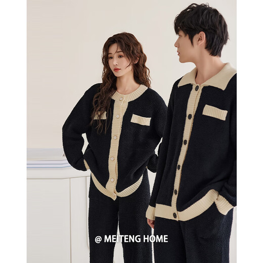 Meiteng Half Velvet Couple Pajamas Women's Autumn and Winter Soft Thickened Home Clothes Warm Coral Velvet Men's Suit R23203 Women's M
