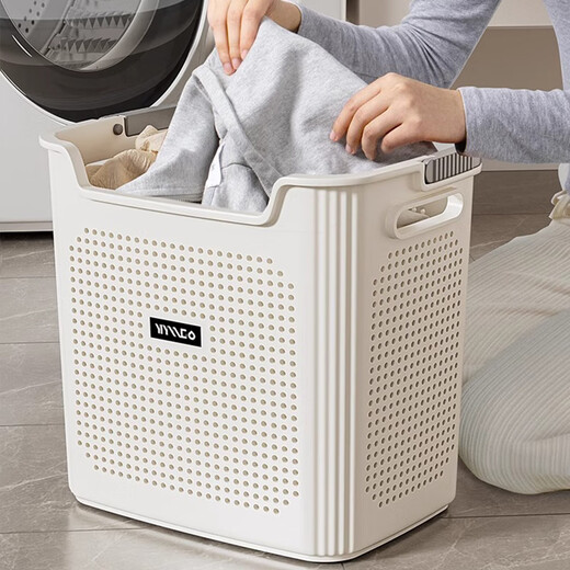 Mud quality dirty clothes basket dirty clothes storage basket household dirty clothes basket laundry basket bathroom bathroom clothes putting artifact laundry basket large size - cream white