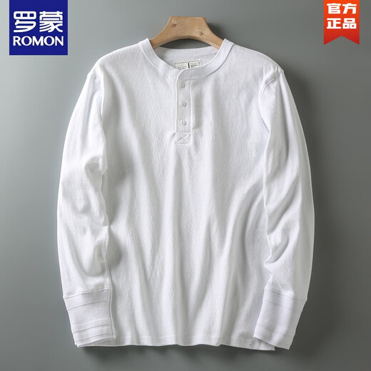 ROMON autumn and winter new American casual henley shirt men's retro simple versatile solid color daily long-sleeved T-shirt base gray L