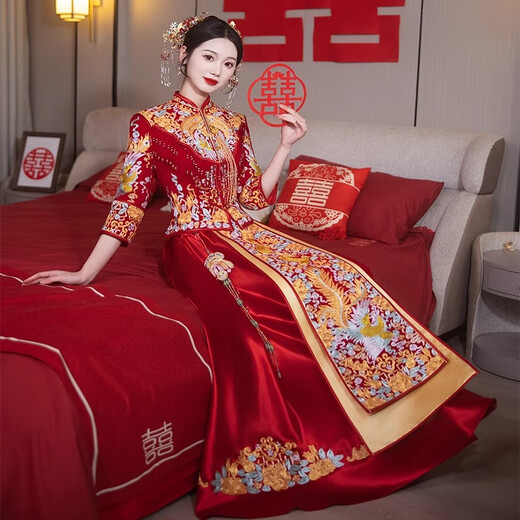 泰勒马丁秀禾服新娘龙凤褂2025新款高端中式嫁衣结婚礼服敬酒礼服古装婚纱 0228 2XL