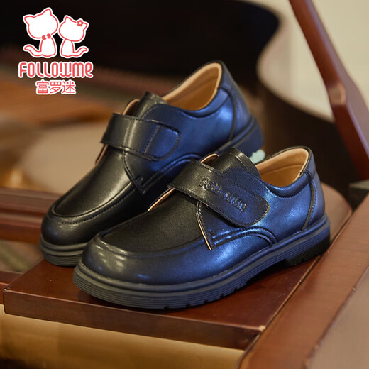 Fulomi leather shoes for boys and girls, comfortable and breathable shoes for all seasons, British style children's school performance formal shoes, black 33