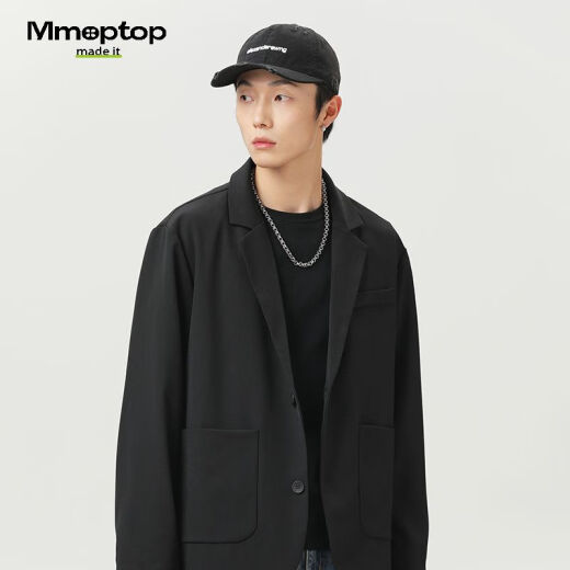 MMOPTOP高级感西服外套男士春秋季情侣纯色宽松休闲西装2516哑光黑L