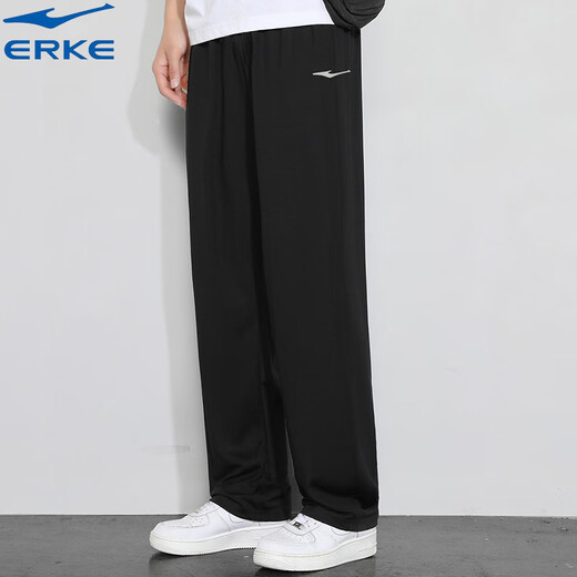 Hongxing Erke (ERKE) straight men's pants 2025 autumn new style knitted sports pants windproof thickened loose trousers fitness running pants men's black XL 175 (weight 135-150Jin Jin equals 0.5 kg)
