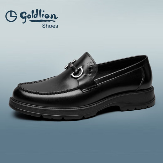 Goldlion Men's Loafers Leather Shoes Comfortable Slip-On Business Casual Shoes G550310452AAB-Black-40 Size