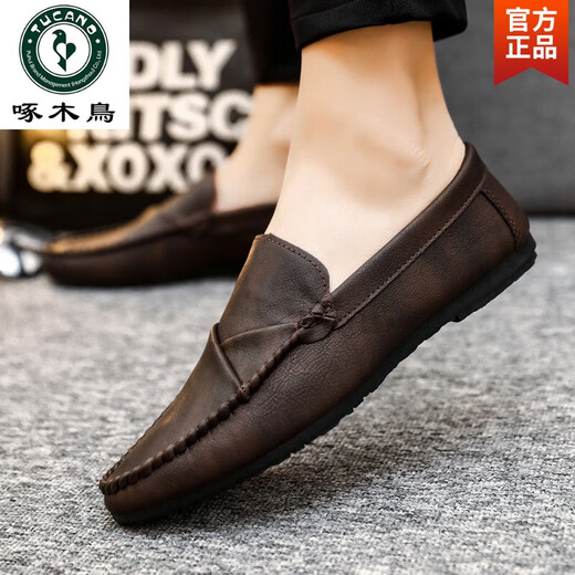 Specht Frühlings- und Sommer-Herren-Beanie-Schuhe koreanische Geschäftsarbeit lässige Lederschuhe atmungsaktiv und vielseitig Anti-Rutsch-Männerschuhe D826 Black 39 Small