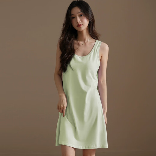 浪莎2025新款带胸垫睡裙女纯欲风可外穿家居服无袖防凸点夏天背心睡衣 绿色背心裙11975 L （适合100-120斤）