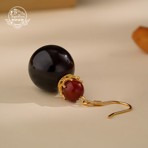 Potala Palace blood agate earrings, high-end new Chinese style simple amber earrings for women, a birthday gift for girlfriend, blood agate earrings
