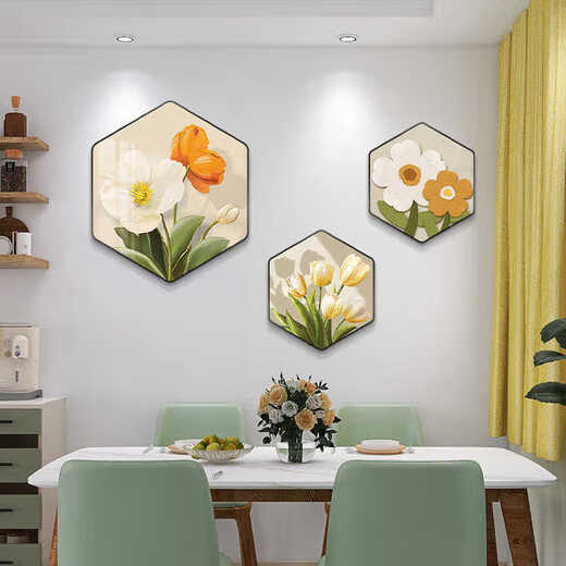 
Chengzi Light Luxury Restaurant Decoration Painting Modern Simple High-end High-end Dining Room Background Wall Wall Painting Flower Hexagonal Hanging Painting JD15816 43*50/26*30*2 Hexagon Crystal Painting PVC Gold Border