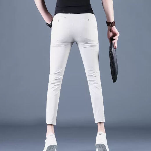 Cool Head Summer Pantalon décontracté pour un pantalon de neuf points pour hommes à la mode mince Petits pieds pour le pantalon masculin pour un pantalon de 9 points masculin d'été mince CJ9902 Gray clair taille 29