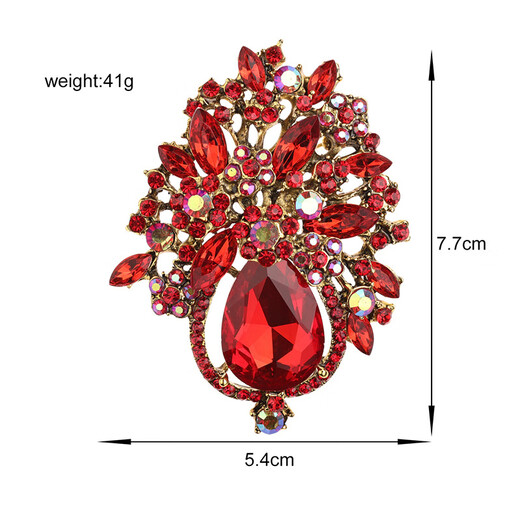 MIEG national style flower brooch, light luxury and elegant diamond-encrusted corsage, retro exquisite full-diamond brooch, gift for mother, red