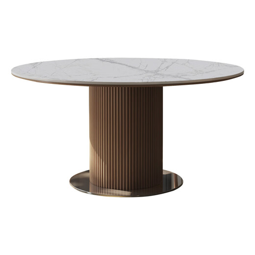 Gaode Meiju solid wood round dining table home modern simple log big round table new pearl litho board round dining table chair combination wasaki style 120 round table + 80 turntable (new pearl) + CY684*4