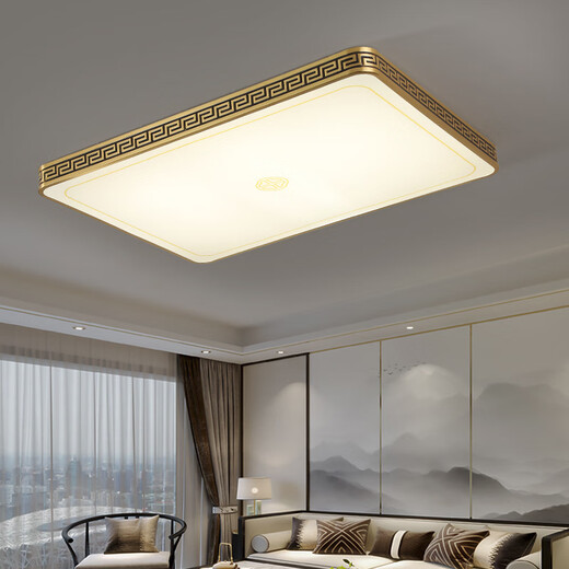 Qianzhang Lamp New Chinese Style Bedroom Lamp Full Copper LED Ceiling Lamp High-end and Atmospheric Villa Balcony Corridor Aisle Zhongshan Lamp Round 40cm Ruyi Great Wall 36W Three-tone Lighting
