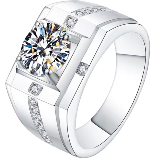 Fat Donglai's same style PT950 platinum moissanite diamond ring new men's D color diamond l ring pt9501/2 carat cross men's ring 2 carat (double certificate + diamond measuring pen) No. 15