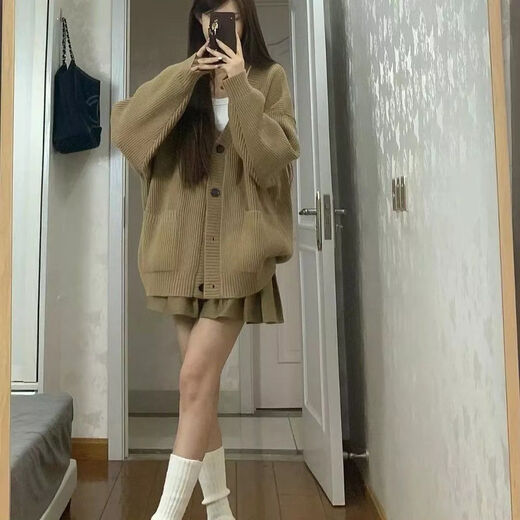 智兜兜胖mm大码针织衫宽松开衫毛衣慵懒风复古女秋冬学院外套上衣300斤 黑色9901单件马甲 5XL 码200-230斤