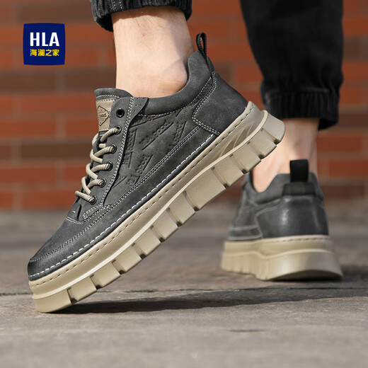 海澜之家鞋子男鞋秋冬季2025新款经典板鞋男加绒棉鞋男士休闲鞋增高马丁靴 灰色 40