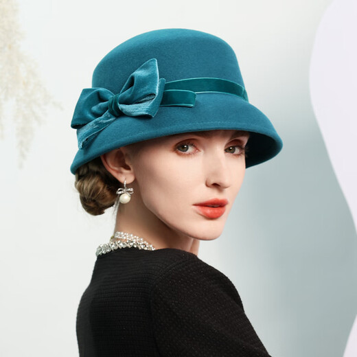 EE autumn and winter new elegant bow woolen hat British retro banquet decoration hat dark green adjustable (53-57)