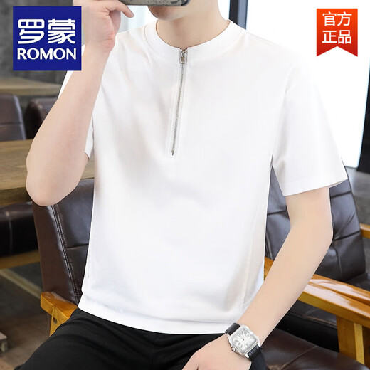 Romon (Romon) High Ice Seide Baumwolle Henry Hals kurzärmeliges Polo-Männerhemd für Männer Sommer koreanischer Stil trendy dünne halbärmelige T-Shirt-Basis 1585 braun l 90-110jin [Jin entspricht 0,5 kg]