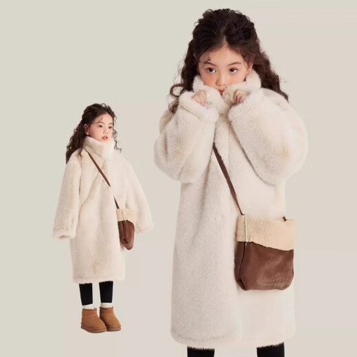 
Yuanyouling 2024 girls' winter clothing imitation mink coat warm winter clothing thickened fur integrated fur coat off white mink long sweater match 120