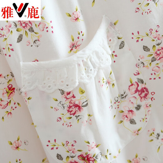 雅鹿全棉斜纹布睡衣女春夏薄款长袖小清新碎花梭织纯棉布睡衣家居服套 蓝色 6636 柠檬 L (165)