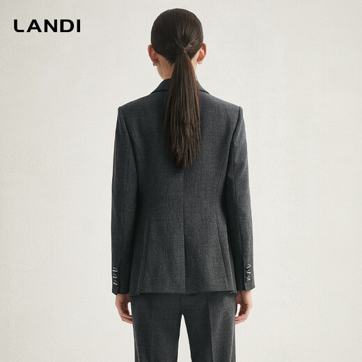 LANDI Gray Dark Gray Patch Collar Suit Jacket Women's Top Professional Formal Autumn and Winter New Product Castle Gray L
