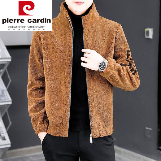 皮尔卡丹（pierre cardin）绵羊毛皮衣外套男款羊剪绒羊羔毛夹克加绒加厚开衫卫冬季 灰色 立领 羊羔毛 L 170(95-115斤)