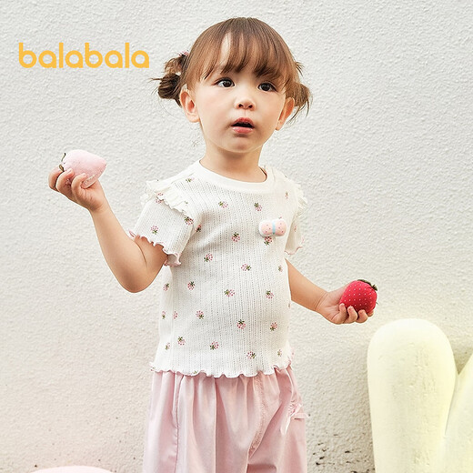 Balabala baby short-sleeved t-shirt baby girls top 2025 new summer dress sweet, exquisite, western style and comfortable white tone 00311 120