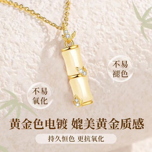 Zhen Shang Silver Chinese Gold Bamboo Silver Necklace Girls 2025 New Light Luxury Niche Birthday Gift Practical for Girlfriend and Wife