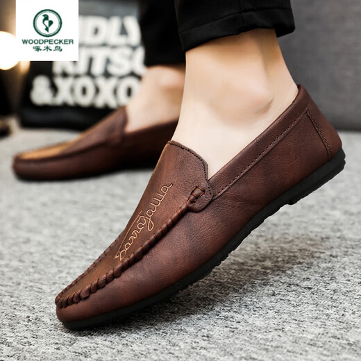 Woodpecker offizielles Pferd Bit Sleber Herren Sommer vielseitig koreanische Hundeschuhe Fashion Casual One-Play D838 Brown + Anti-Odor Innensohle 42-Top 10 Marken-Flaggschiffs authentische Größe außerhalb der Größe Sonderpreise